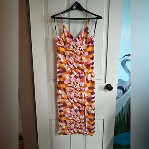 Forever 21 Geometric Slip Midi Dress in Pink, Orange and Brown